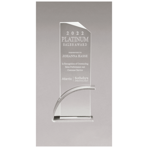 Thick Silver Contemporary Clear Glass Award, Arched Base with Matte Metallic Finish