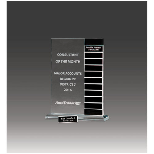 7 1/2" x 10" Jade Glass Perpetual Award with 12 Individual Aluminum Blocks