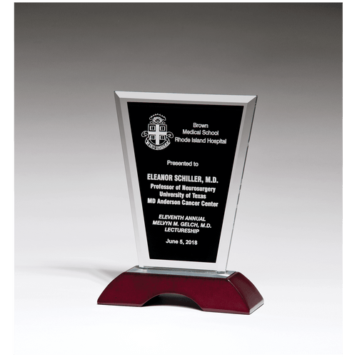 Black Silkscreened Clear Glass with High Gloss Rosewood Base