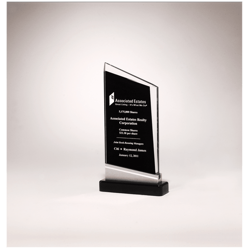 Zenith Series Glass Award, Black Piano Finish Base with Silver Aluminum Accent