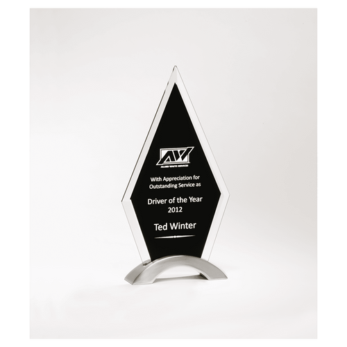 Beveled Clear Glass with Black Silkscreen and Silver Aluminum Accent Base