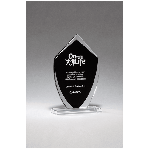 Shield Shaped Glass Award with Black Silkscreened Center