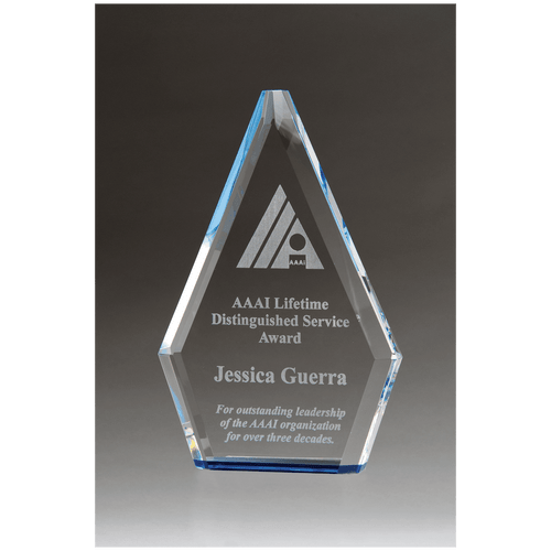 Flame Series Clear Crystal Award with Blue Accen ted Bottom