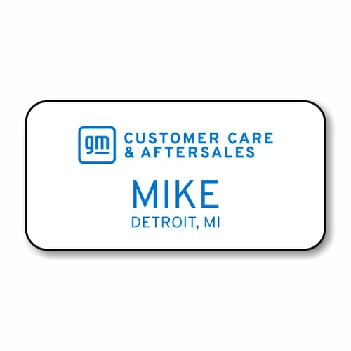 GM CCA White 3" x 1.5" w/ Blue text Name Badge