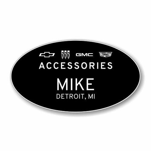 GM Accessories Monochrome Logo Black Oval Name Badge