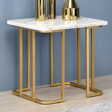Calista End Table in Gold/White