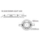 Faretto led da incasso slim bianco 16W - dimensioni