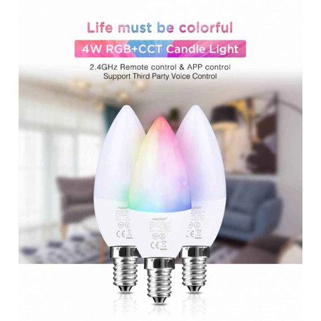 Lampadina Smart RGB CCT a candela E14 4W