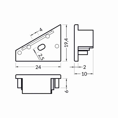Misure Terminali con foro per profilo corner 14