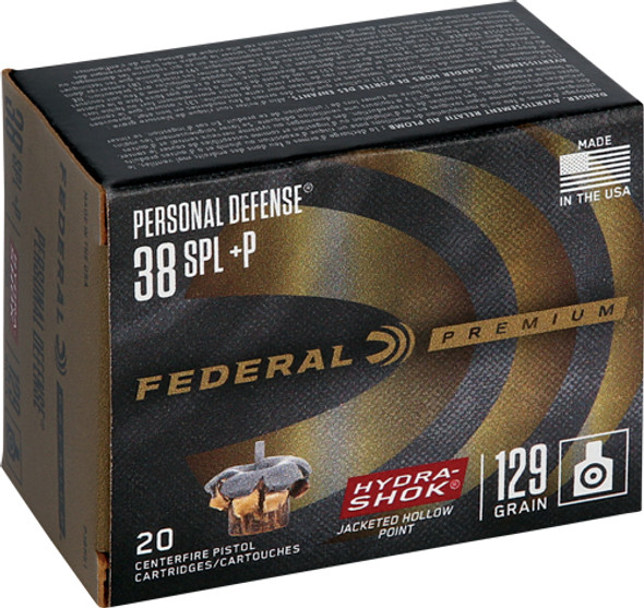 HYDRA-SHOK JHP 20RD 25BX/CSFEDERAL 38 SPECIAL+P  129GR 