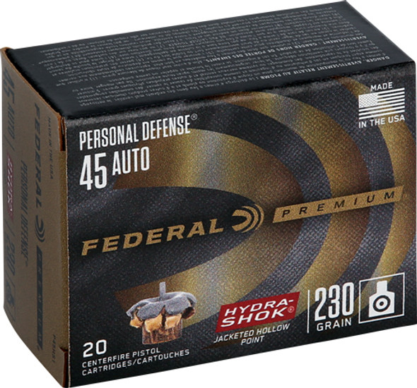 HYDRA-SHOK JHP 20RD 25BX/CSFEDERAL PREMIUM 45 ACP 230GR 