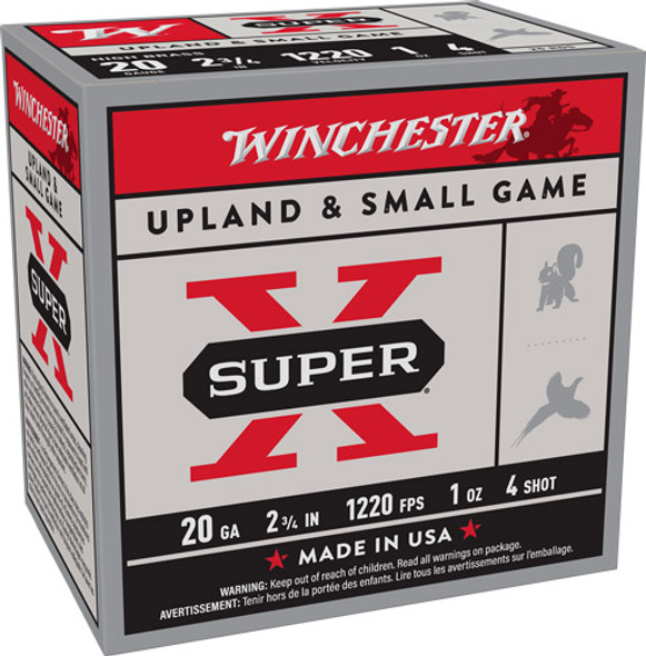 1OZ #4 1220FPS 25RD 10BX/CSWINCHESTER SUPER-X 20GA 2.75" 