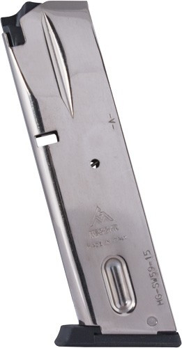 SERIES 9MM LUGER 15RD NICKELMEC-GAR MAGAZINE S&W 5900 