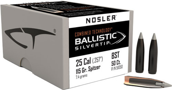 115GR BALLISTIC SILVER TIP 50CNOSLER BULLETS 25 CAL .257 