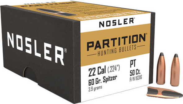 60GR PARTITION 50CTNOSLER BULLETS 22 CAL .224 