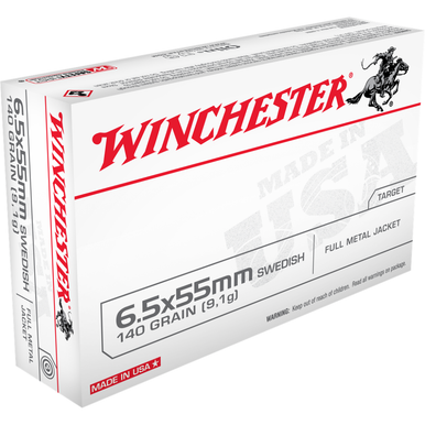 Winchester USA Handgun Ammunition 6.5x55mm Swedish 140 gr. FMJ 2550 fps 20/ct