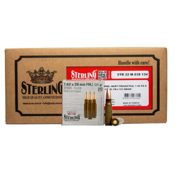 Global Ordnance Sterling Steel Case Rifle Ammunition 7.62x39mm 123 gr FMJ 2362 fps 1000/ct Case (50-20/ct Boxes)