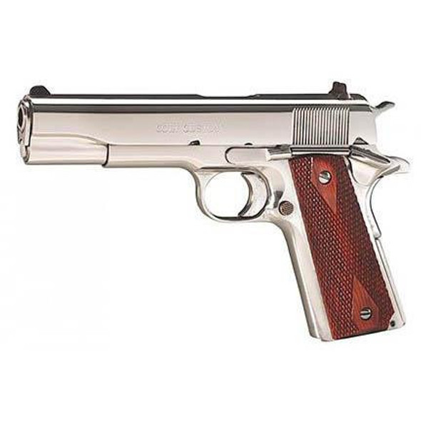 Colt Bright Government Handgun .45 Auto 7rd Magazine 5" Barrel Polished Steel Finish Wood Grips