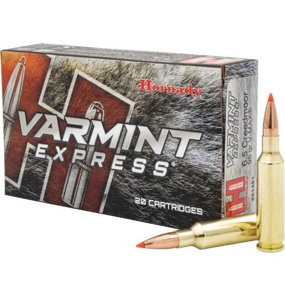 Hornady Varmint Express Rifle Ammunition 6.5 Creedmoor 95gr V-max 3300 fps 20/ct