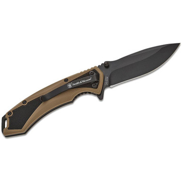Smith & Wesson Extreme Ops Spring Assist Folding Knife 3-1/4" Drop Point Blade Black Tan