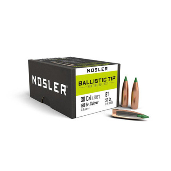 Nosler Ballistic Tip Hunting Bullets .30 cal .308" 168 gr SBT-BTIP 50/ct