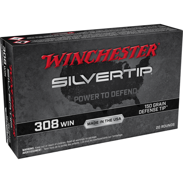 Winchester Silvertip Defender Rifle Ammunition .308 Win 150 gr. Defense Tip 2620 fps 20/ct