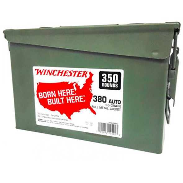 Winchester Reloadable Brass Case Handgun Ammunition .380 Auto 95 gr. FMJ 955 fps 350/ct Metal Can