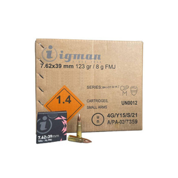Global Ordnance Igman Rifle Ammunition 7.62x39mm 123 gr FMJ 2405 fps 840/ct Case