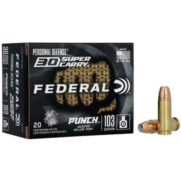 Federal Punch Handgun Ammunition .30 SC 103gr JHP 1130 fps 20/ct