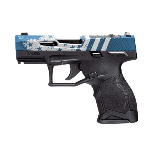 Taurus TX 22 Compact Handgun .22 LR 13rd Magazines (2) 3.6 Barrel Black Grip with Blue US Flag Slide
