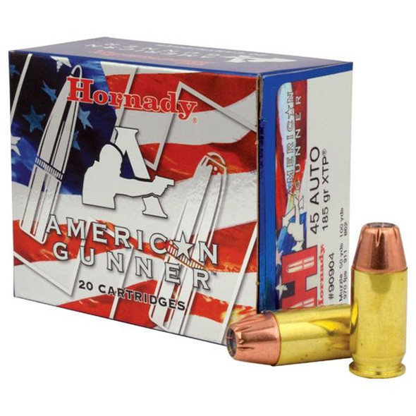 Hornady American Gunner Handgun Ammunition .45 ACP 185 gr XTP 970 fps 20/box