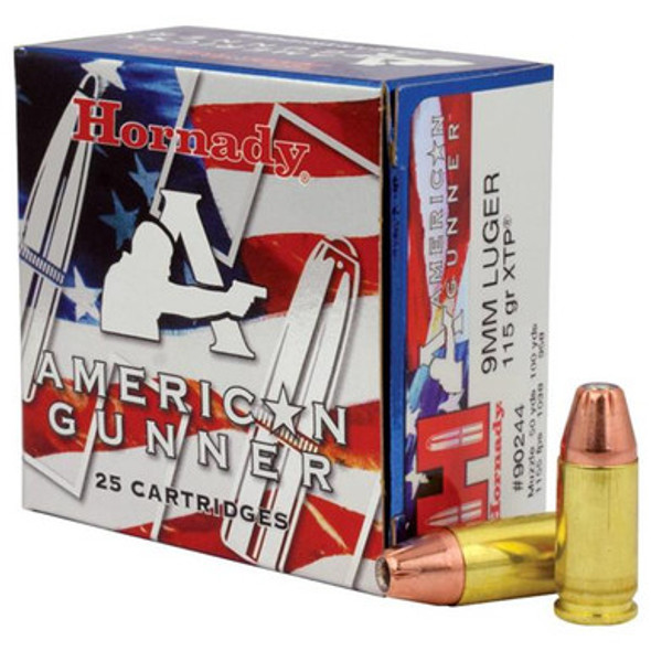 Hornady American Gunner Handgun Ammunition 9mm Luger 115 gr XTP 1155 fps 25/box