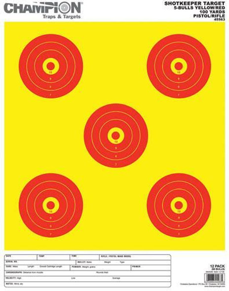 Champion Shotkeeper Targets Yellow & Red  5 Bull Large 12/Pack