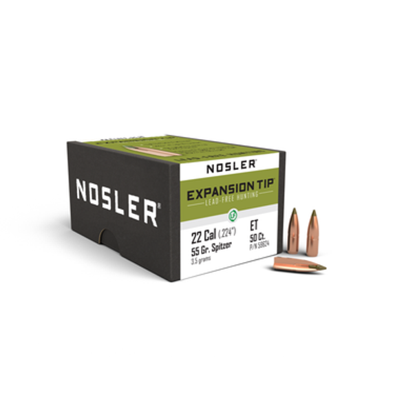 Nosler E-Tip Lead Free Rifle Bullets .22LR .224" 55gr SPTZ E-Tip 50/ct
