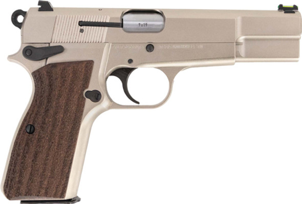 4.7" BBL 2-15RD NICKEL/WOODINGLIS P-35N HI-POWER 9MM 