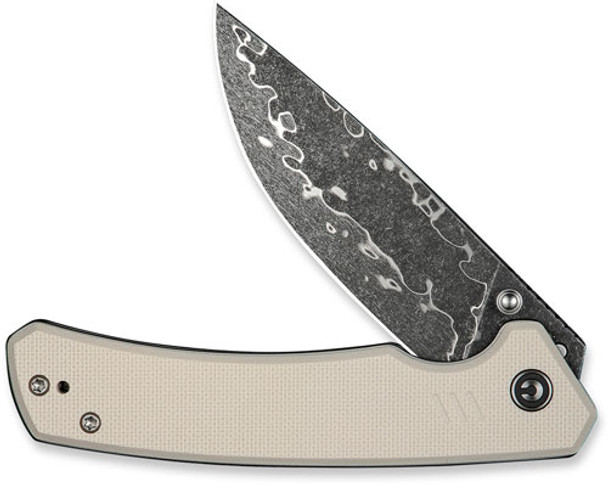 G10/DAMASCUS LINER LOCKCIVIVI KNIFE MERIT 3.28" IVORY 