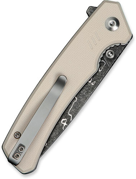 G10/DAMASCUS LINER LOCKCIVIVI KNIFE MERIT 3.28" IVORY 