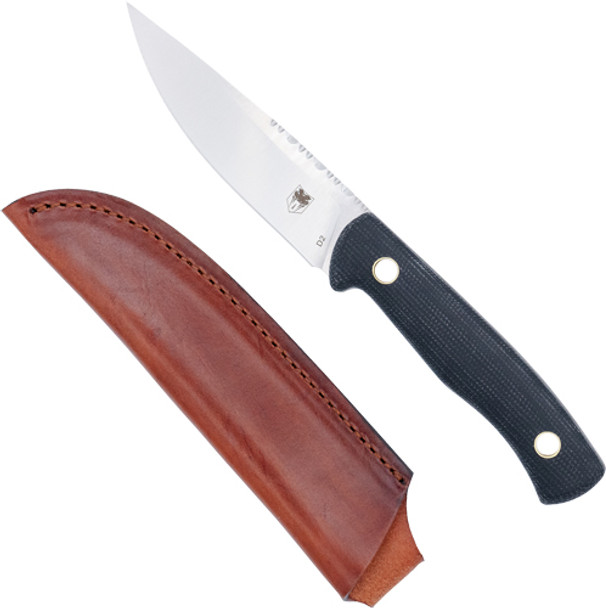 BLACK D2 W/LEATHER SHEATHCOBRATEC KOONSMAN 4" FIXED BLD 