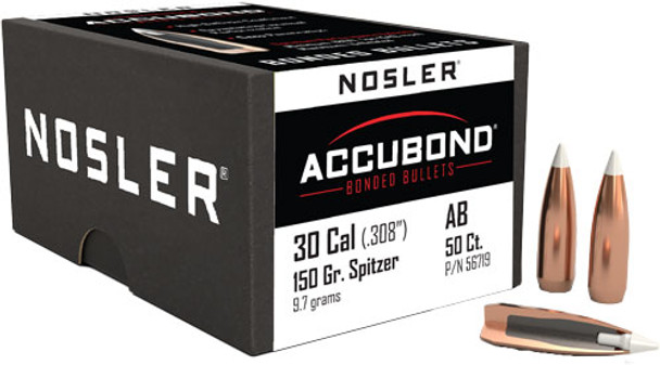 150GR ACCUBOND 50CTNOSLER BULLETS 30 CAL .308 