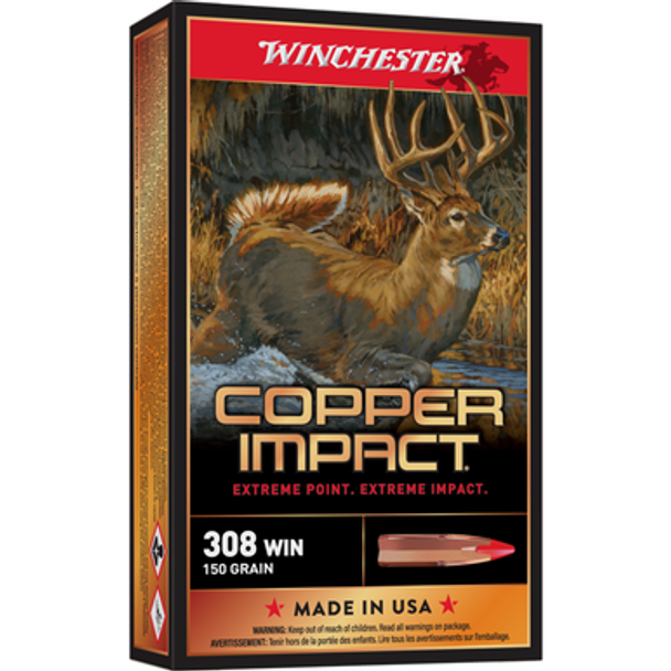 Winchester Copper Impact Rifle Ammunition 308 Win 150 gr. BT 2810 fps 20/ct