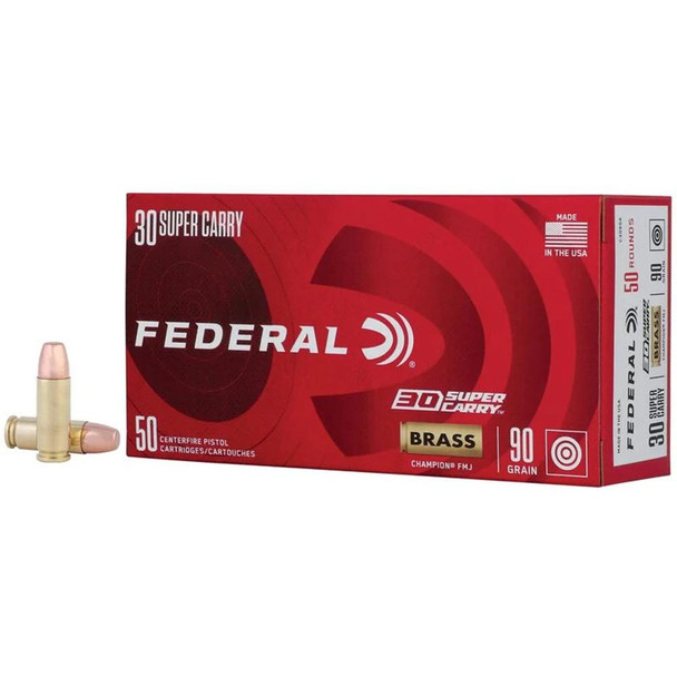 Federal Champion Training Handgun Ammunition 30 Super Carry 90gr FMJ 1300 fps 50/ct