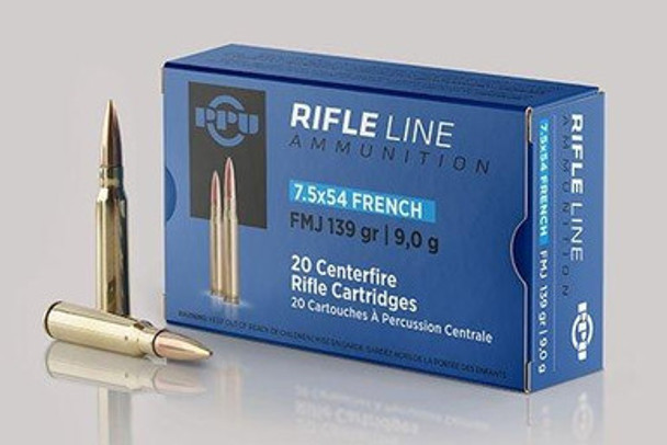 PPU Rifle Ammunition 7.5x54mm French 139 gr FMJ 2600 fps - 20/ct