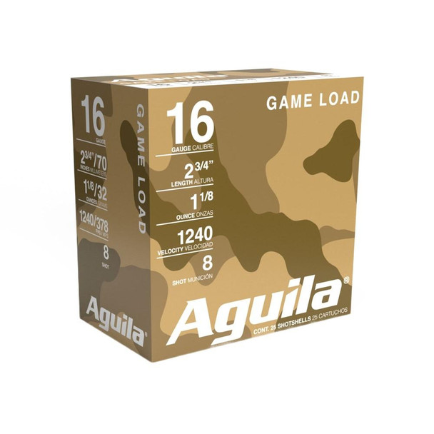 Aguila High Velocity Shotshells 16 ga 2-3/4" 1-1/8oz 1240 fps #8 25/ct