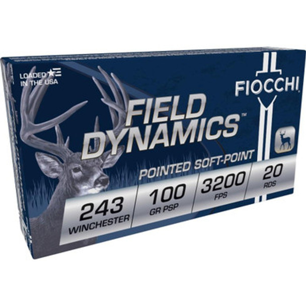 Fiocchi Field Dynamics Rifle Ammunition .243 Win 100 gr PSP 3200 fps 20/ct