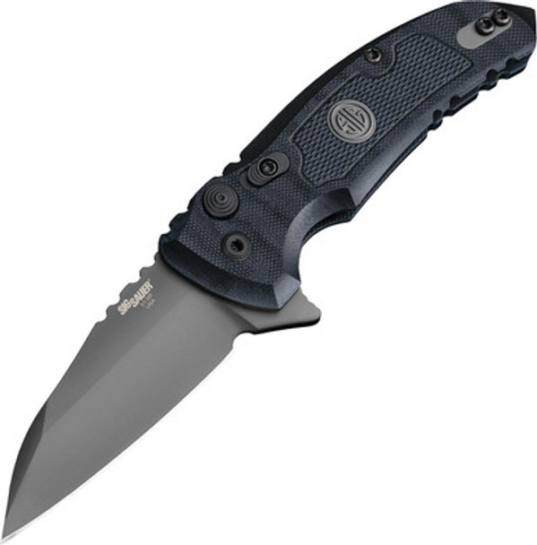 Hogue SIG X1-MicroFlip Tactical Flipper: 2.75" Wharncliffe Blade - Grey Cerakote Finish Solid Black G10 Frame