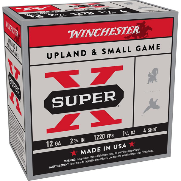 Winchester Super-X Hi-Brass Shotshells 12 ga 2-3/4" 1-1/4oz 1220 fps #4 25/ct