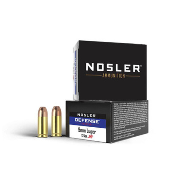Nosler Defense Handgun Ammunition 9mm Luger (+P) 124 gr Bond-JHP 1250 fps 20/box