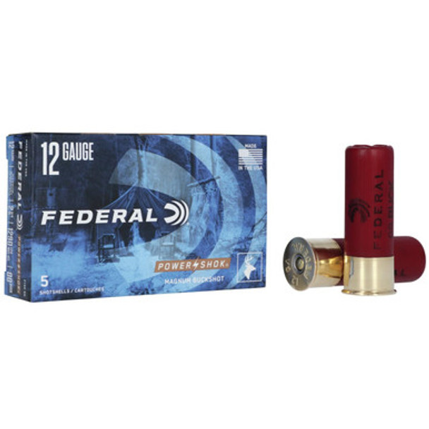 Federal Power-Shok Buckshot Shotshells 12 ga 2-3/4" 12 plts #00 1290 fps 5/ct