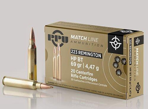 PPU Match Ammunition .223 Rem Match 69 gr HPBT 2855 fps 20/ct