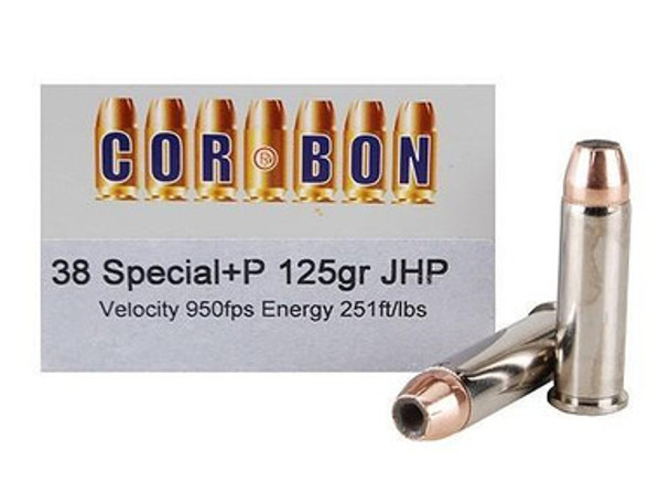 Corbon Self-Defense JHP Handgun Ammunition .38 Spl (+P) 125 gr JHP 1125 fps 20/box